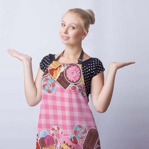 Funny Aprons for Adults Women Colorful Candy Sweets and Cakes Apron Women for Kitchen Cooking Restaurant BBQ Painting Crafting Gardening 27” (W) x 31” (H), Waterproof Aprons - color: Sweets and Cakes