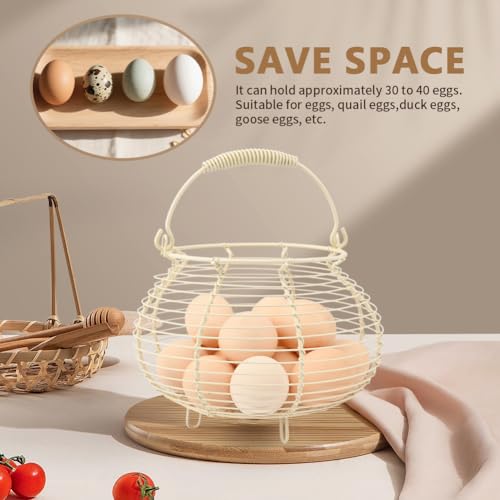 Wire Egg Basket for Gathering Fresh Eggs Holder,Retro Handle Egg Gathering Basket,Metal Eggss Holder-Countertop,Farmhouse-Eggs-Storage Container for Kitchen Easter Decor(White) - color: White
