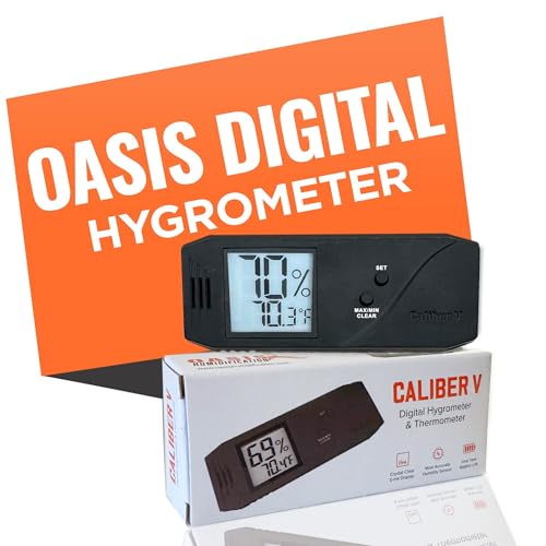 Oasis Caliber V Digital Hygrometer and Thermometer - Slim Hygrometer & Thermometer w/Digital Humidity Sensor Gauge for Precise Readings - Temperature & Humidity Sensor - Black - 4" W x 1" H