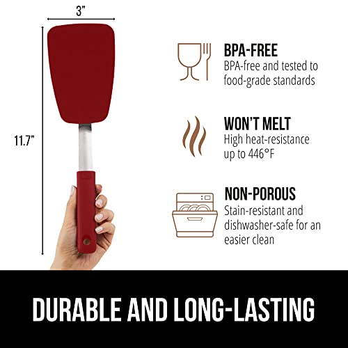 Gorilla Grip Silicone Spatula and Meat Tenderizer, Flexible Silicone Spatula Size 11.6 inch, BPA Free Heat Resistant, Spiked Side Meat Tenderizer, Both in Red Color, 2 Item Bundle