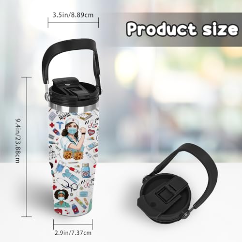 30oz Nurse Tumbler for Women - Leak Proof Stainless Steel Travel Mug with Handle & Flip Straw - Nurse Gifts for Women, Nurses Week, Birthday - BPA-Free, Fits Car Cup Holders, Work & Outdoor Use - color: Nurse2
