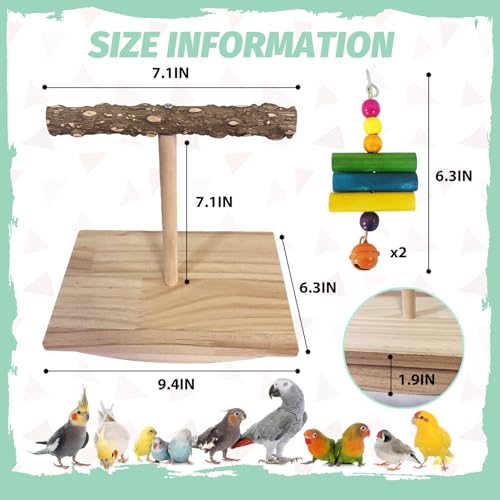 XL Bird Perch Budgie Toy Interactive Spinning Parakeet Perch with Two Hanging Accessories, Wooden Swing Parrot Perch Stand Enrichment Bird Supplies for Cockatiel, Budgie, Conure, Lovebird