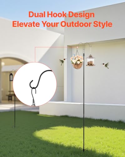 VEVOR Double Shepherds Hooks for Outdoor, 8 Pack 92 Inch Heavy Duty Bird Feeder Pole, 3/4 Inch Thick Garden Hooks for Hanging Hummingbird Feeder, Plant Baskets, Solar Light Lanterns,Wind Chimes