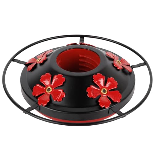WOSIBO Hummingbird Feeder Replacement Bottom Base Replacement Part Includes Red Plastic Base Metal Top and Brushes (Black with 5 Flower) - color: Black with 5 flower