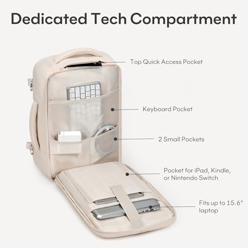 30L Travel Backpack for Women & Men: Flight Approved Carry On Backpack, TSA Personal Item Bag with Water Bottle Pocket, Weekender Essentials Backpacks fits 15.6" Laptop - Beige - color: Beige, size: Large
