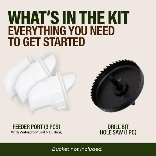 Poultry Pro DIY Chicken Feeder Kit, Weatherproof, 3 Ports & Hole Saw | As Seen on Shark Tank, Gravity Fed Chicken Feeder, for Buckets, Barrels, Bins & Troughs, Poultry Feed (Bucket Not Included) - style: Original Feeder 3 Pack