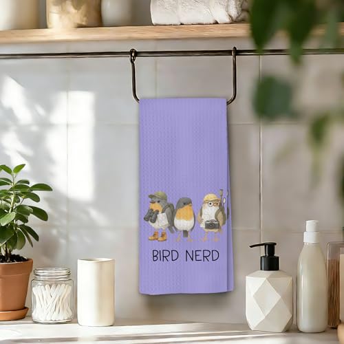 Chicimln Funny Bird Kitchen Towels, Gifts for Birds Lovers Watchers Decorative Hand Towels for Bathroom, Bird Nerd Dish Tea Towel Drying Cloth for Kitchen Decor, 16x24 Inch(Lavender Gray) - color: Lavender Gray