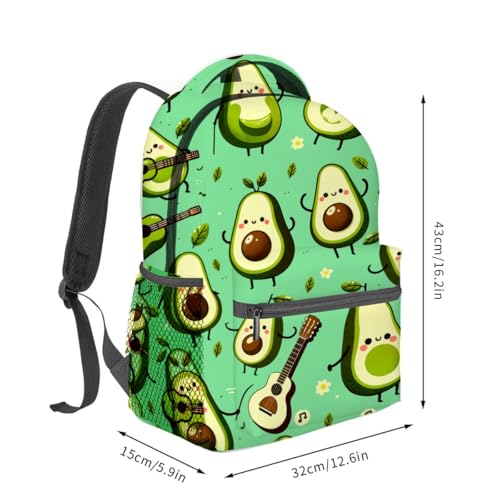 Playful Avocado Backpack,Fun Dancing Avocados Polyester Backpacks,Lightweight Double Shoulder Back Pack for Adults,Music Theme Green Bookbag,School Bag Gifts,Casual Travel Daypack Book Packs - color: Avocado