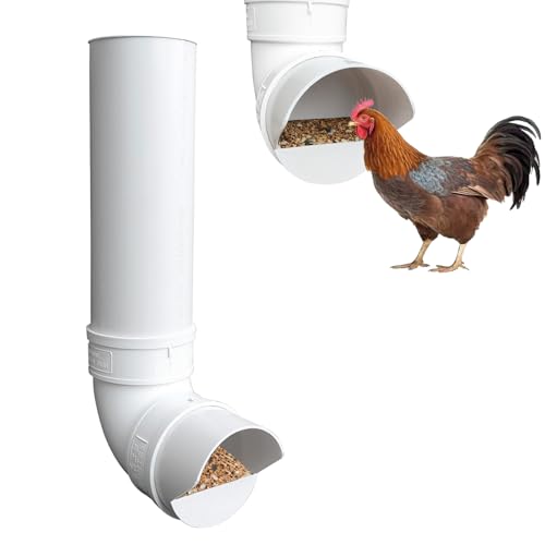 PVC Chicken Feeder,Outdoor Automatic Chicken Feeder,Chicken feeders no Waste,wall Mount Weatherproof Chicken Gravity Feeder (White) - color: white