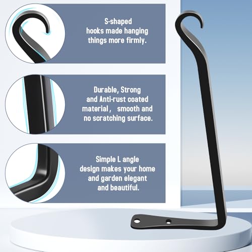 2 Pack 12 Inch Hanging Plant Bracket Wall Hooks Decorative Plant Hangers for Outdoor Hanging Bird Feeders, Wind Chimes, Plant Baskets, Black - color: Black-L, size: 12 Inch