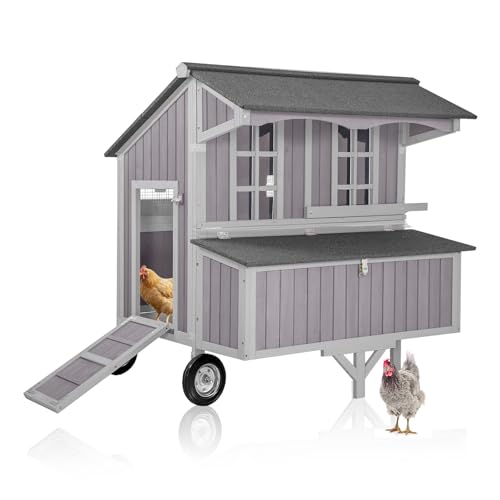Aivituvin Large 48.6" Chicken Coop with Wheels - Weatherproof Wooden Hen House for 4-6 Chickens, Includes Large Nesting Box & Easy-Clean Tray - size: 48.6"L x 41.0"W x 51.2"H