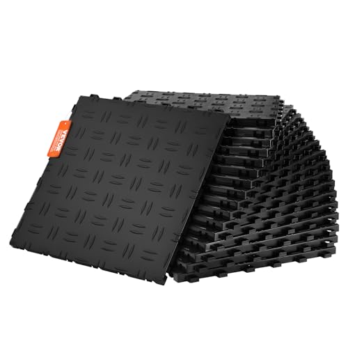 VEVOR Garage Floor Tiles 12 x 12 x 0.53 inch, Interlocking Design Ease of Installation Double-Sided Texture Non-Slip Sturdiness, for Garages, Basements, Repair Shops, Black, 25 Pack - color: Black, size: 25 Pack Tile