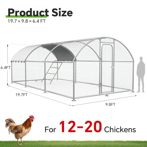 Large Metal Chicken Run for Yard with Cover, Heavy-Duty Chicken Coop Pen | 19.7 x 9.8 x 6.4 FT Extra-large Outdoor Walk-in Chicken Run Enclosure for 12-20 Chickens, Outdoor Duck House & Rabbit Cage - size: 236.0"L x 118.0"W x 78.0"H