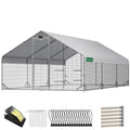 CHIKENCOOP 19.5x9.8x6.5ft Metal Chicken Coop, 3-Room Run, Hardware Cloth | Three-room walk-in run with hardware cloth, full-top waterproof UV-resistant cover, 3-mode solar light, and center perches - size: 234.0"L x 118.0"W x 78.0"H