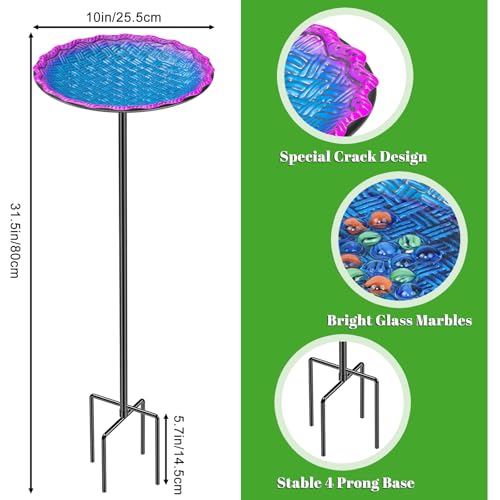 Bee Butterflies Watering Station, Standing Bee Feeder with Glass Marbles for Outside, Bee Bath Feeder with Metal Stakes Butterfly Puddler Garden Yard Déco (Blue) - color: Blue