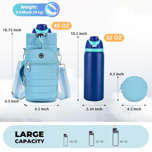 Water Bottle Carrier bag with Strap Phone Pocket for Walking, Hiking, Cycling - color: 10-Light Blue, size: 32oz-40oz