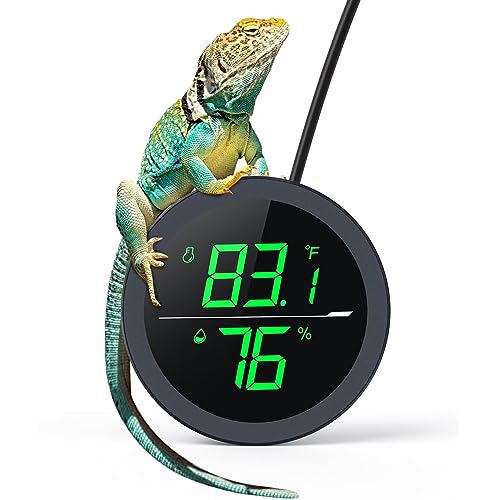 PAIZOO Real-time Display LED Digital Reptile Thermometer and Humidity Gauge | Always on Display, Button Control, Temperature Accuracy ±1 ℉ Thermometer for Reptile Tank with 55.2" Cable USB Power Supply