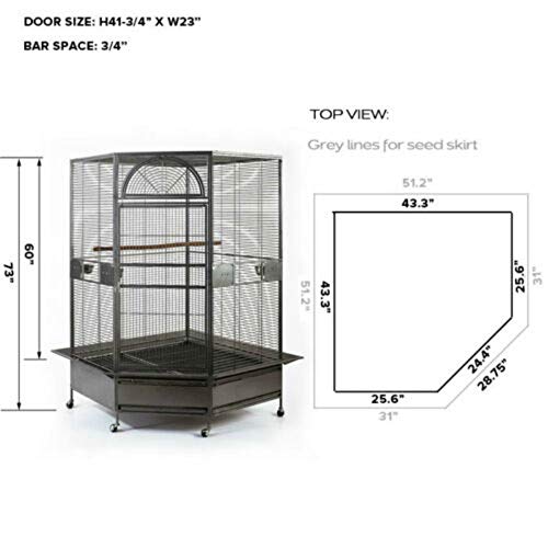 Parrot Escape Jumbo Corner Bird Cage Aviary (X-Large) - size: 73.0"L x 51.2"W x 51.2"H