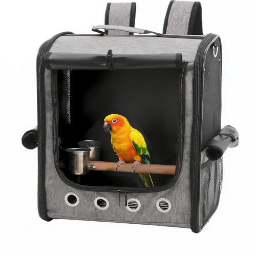 Foldable Bird Carrier Bag, Bird Backpack with Perch and Food Bowl, Stainless Steel Tray, A Portable Travel Bird Cage that is Easy to Clean, Pet Transparent Breathable Travel Cage