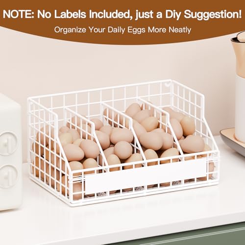 Egg Basket, Stackable Wall Mount Egg Holder Countertop with Weekday Labels | Rustproof carbon steel basket with adjustable dividers, ideal for backyard poultry, small kitchen & pantry storage, 1T White - color: White, size: 1-Tier（with DIY labels）