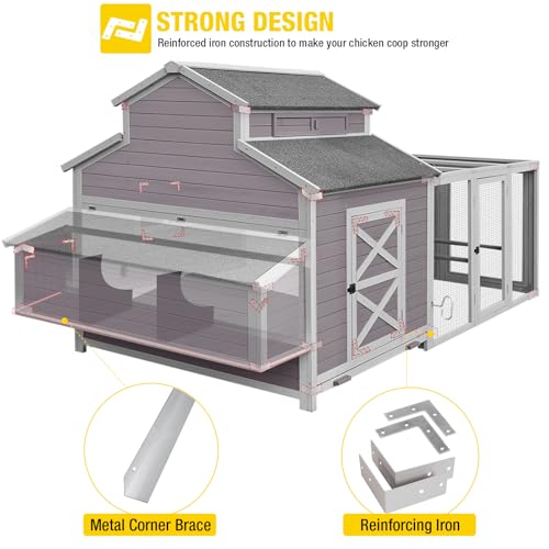 35.3ft² Large Chicken Coop with Run, Wooden Poultry Cage with Pull Out Trays & Nesting Box, Outdoor Rabbit Hutch Duck House for Backyard Garden - color: Grey, size: 115.0"L x 50.0"W x 56.0"H