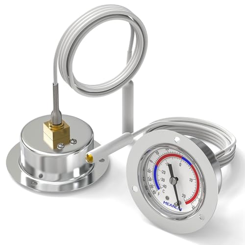 MEANLIN MEASURE 2Pcs Vapor Capillary Refrigeration Thermometer with Stainless Steel Front Flange Mount, 2" Dial, 48" Capillary Length, Temperature Range -40-65°F/-40-20°C, Accuracy 2% - style: 2PCS
