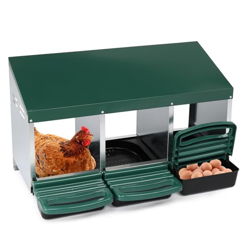 VINGLI Chicken Nesting Box, 3-Compartment Nesting Boxes for Hens Roll-Out with Plastic Baskets, Chicken Coop Laying Box (Green) - color: Green, size: 3 Compartment
