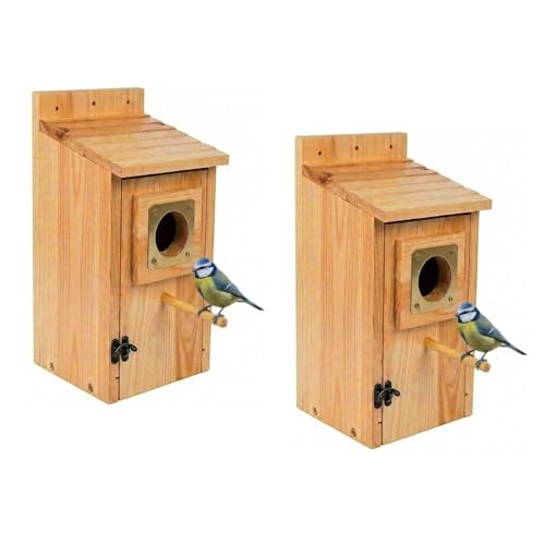 Bird Houses for Outside Clearance with Copper Guard, Pine Bird House Outdoor, Bluebird Finch Swallow Wren Chickadee No Assembly Required, 2 Packs