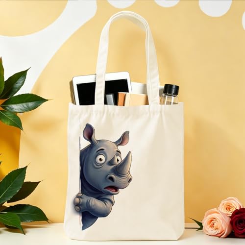 Cartoon Canvas Tote Bag, Gifts for Women Men Birthday Christmas Reusable Tote Shoulder Bag for Grocery Shopping 01 - color: Rhino 477