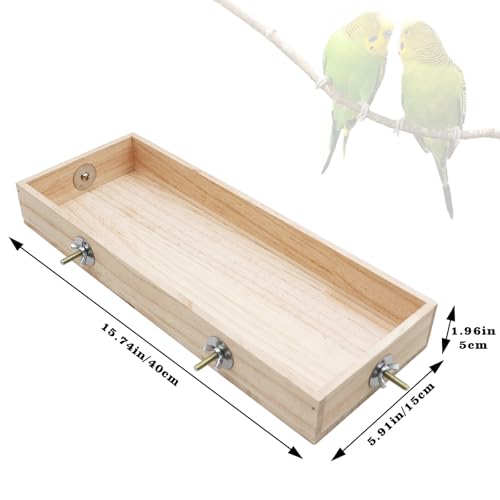 Bird Feeding Cups, Natural Wooden Parrot Perch Stand, Birds Food Dish, Parakeets Feeder Bowl, Cage Accessories for Small Animals Rat Hamster Guinea Pig Chinchillas Budgies Cockatiels Love Birds - size: 15.7 × 5.9 Inch