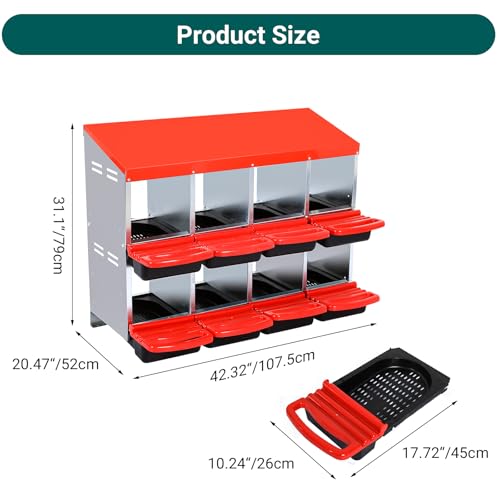 Chicken Nesting Box, 8 Compartment Roll Away Eggs Laying Boxes, Hen Nest Boxes, Cleanable Pull Out Hen Roosting Boxes - size: 8 Compartments