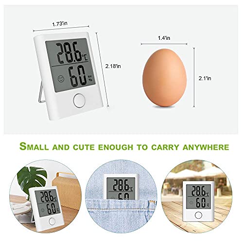 BALDR Digital Mini Hygrometer & Indoor Thermometer - Monitor Room Temperature & Humidity with a Hydrometer, Humidity Sensor, & Indoor Thermometer for Home, Office, Greenhouse, & More (White, 2 Packs)