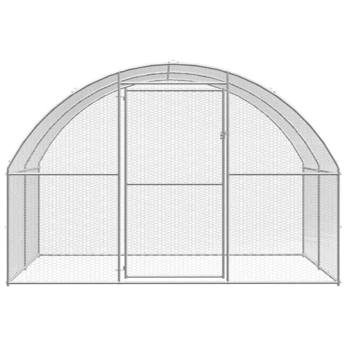 Large Outdoor Chicken Coop Galvanized Steel 118"x118"x79" Heavy Duty Weatherproof Hen House Rabbit Cage Run for Backyard Garden Farm - color: Silver-A, size: 118.1 x 118.1 x 78.7 in (W x L x H)