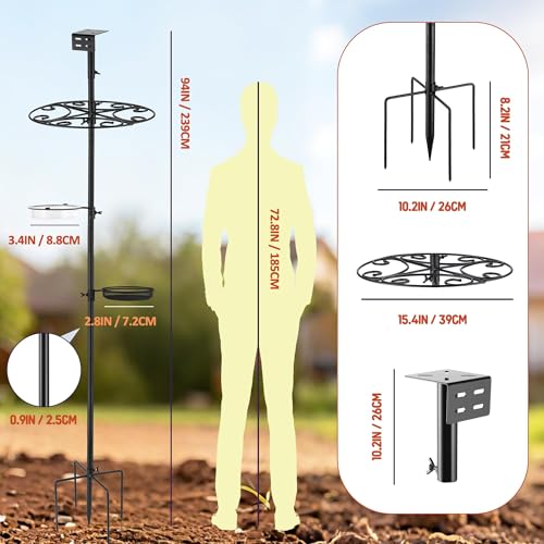 Upgraded Heavy Duty Bird Feeder Pole - Thicker Steel Bird Feeding Station Pole with 5-Prong Base, Wind-Resistant Water Bowl, Mesh Tray, Bird House Frame for Yard Garden Backyard(Not Include Birdhouse)
