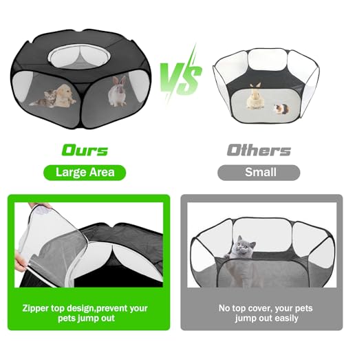 Small Animal Playpens with Top Cover, Foldable Breathable Small Pets Cage Tent Outdoor Indoor Portable Play Pen for Guinea Pig Hedgehog Hamster Cat Rabbit Bunny Puppy Ferret Rat Chicks (Black) - color: Black