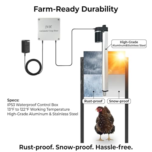 JVR WiFi Chicken Coop Door, App & Alexa Control, Sunrise/Sunset, Anti-Pinch | 2.4 GHz WiFi app control from anywhere; heavy-duty aluminum door with anti-pinch sensor and sunrise/sunset scheduling