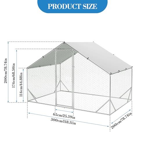 GarveeTech 6.5FT Walk in Chicken Coop Metal, Large Chicken Run with Triangular Brackets, Waterproof & Anti-UV Cover, Poultry Cage for Duck Goose Rabbit, Hen House for Yard Backyard Farm, 6.6' h - size: 9.8' x 6.5' x 6.5'