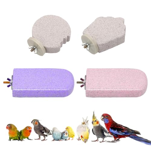 4PCS Bird Beak Grinding Stone,Bird Parrot Cage Perch Stand Platform Foot Claws Trimmer Chewing Toys,Washable Cage Furniture for Small Medium Bird,Budgies, Parakeets, Cockatiels, Conures(Pumice)