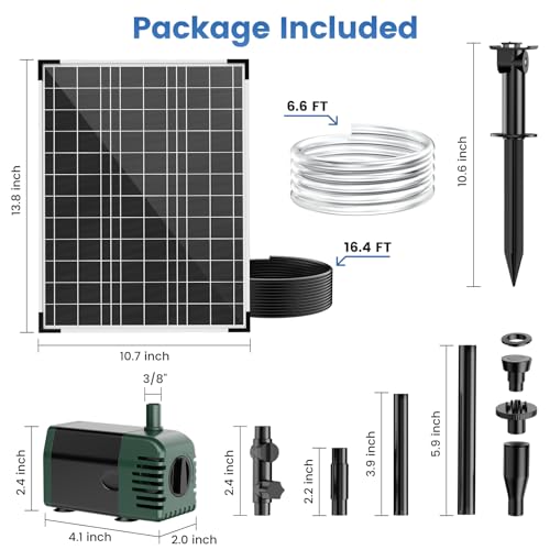 20W Solar Fountain Pump, 160GPH Solar Powered Water Pump with Adjustable Flow, Solar Pond Pump with 16.4FT Cord & Tubing for Pond, Waterfall, Garden, Bird Bath & Outdoor Water Features - size: 20W