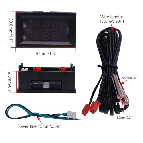 weideer Digital Thermometer Dual LED Display Fahrenheit to Centigrade Adjustable DC 4-28V -67~+248℉/-55～+120℃ High Accuracy Temperature Gauge Sensor with 2 Waterproof NTC Probes K-017