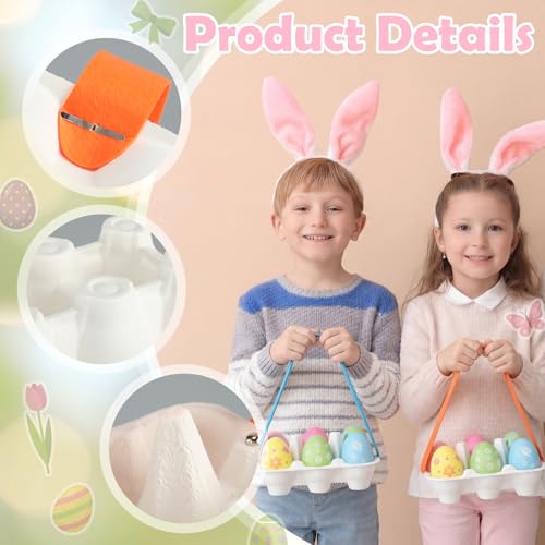 24 Pack Easter Egg Cartons with Colorful Handles, 6 Count Reusable Egg Holder Container Basket, Half Dozen Cardboard Decor Carton for Easter Outdoor Activities DIY Crafts Gifts Projects