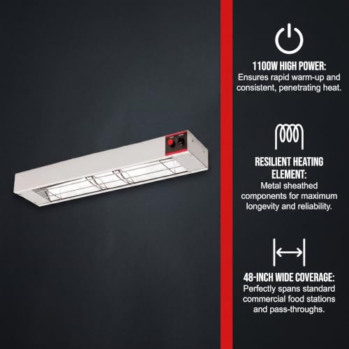 48 Inch Food Heat Lamp Overhead Food Warmer Commerical Strip Warmers 1100 Watts with Chain and Us Plug,110v (48") - size: 48"