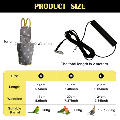Bird Flight Harness Vest, Snap-Fastener Design Harness Vast, Bird Flying Clothes with Rope and Handle for Parakeets Cockatiels Conures Budgies（Blue Star - Vest + Traction S - color: Blue Star, size: S