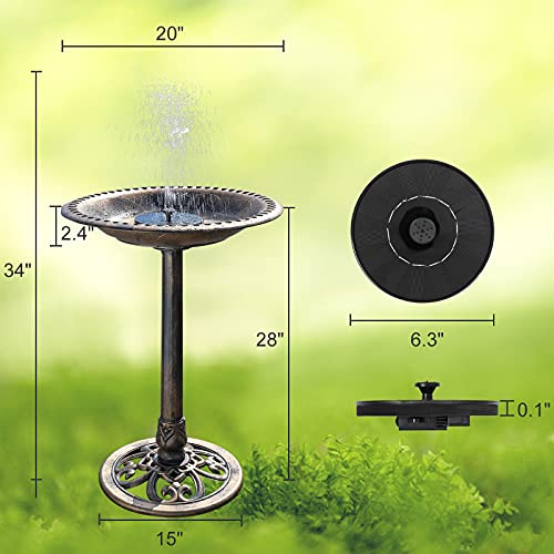 VINGLI Pedestal Bird Bath with Solar Fountain, Solar Pump Resin Birdbaths, Weather Resistant Bird Baths with Ground Stakes, Vintage Finish Garden Decor for Outdoor, Patio, Yard, Lawn (Copper) - color: Copper