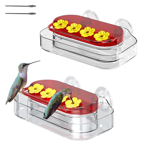 Window Hummingbird Feeder for Outdoors, 4 Bee-Proof Feeding Ports, Leak-Proof 10 oz Nectar Reservoir, Built-in Ant Moat, Strong Suction Cups for Up-Close Bird Watching, Easy to Clean (2 Pack) - style: F061 (2-Pack)