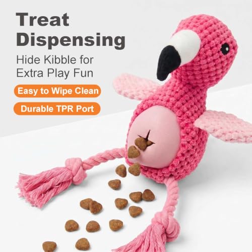 Pink Flamingo Bird Dog Chew Toy, 12.2 in, Squeaker Rope Treat Toy | Pineapple Fleece, PP Cotton Filled, Nylon Reinforced Rope, Crinkle Paper, Bite Resistant, Interactive Play, Small Medium Dogs - color: Pink Flamingo