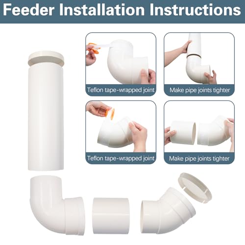 Gravity Dog Self Feeder, Automatic PVC Pipe Pet Food Dispenser, Large Capacity Hanging Chicken Feeder Station, Auto Refill Bowl for Cat Dog Chicken Turkeys Indoor & Outdoor Use, White