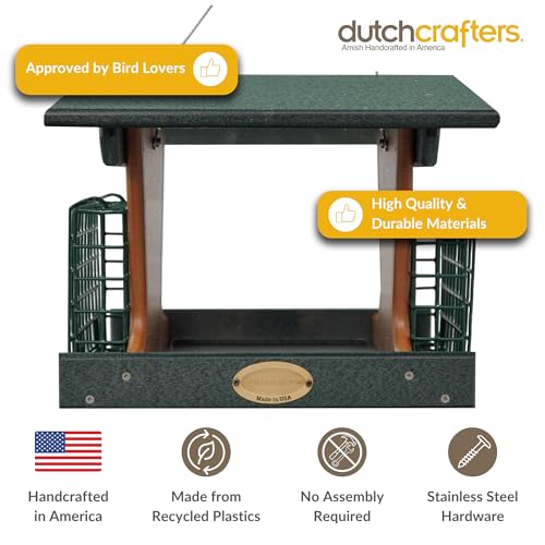 DutchCrafters Poly Hopper Bird Feeder with Suet Holder, Large Suet Feeder for Birds, Outdoor Hanging - Amish American Made (Turf Green & Cedar) - color: Turf Green & Cedar