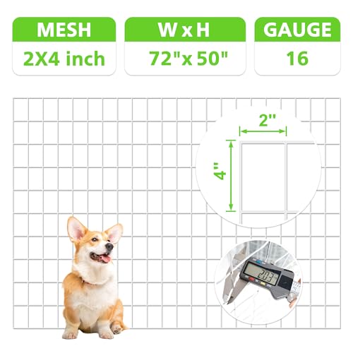 Metal Garden Fence, Hot Dip Galvanized After Welding, 2"x4" 14 Gauge, 72inch H x 50ft L Welded Wire Fencing,2/3/4/5/6ft Tallx50/100 ft Long Hardware Cloth for Yard,Farm,Chicken,Dog,Vegetable Protect - color: Galvanized, size: 2"x4" 72inx50ft