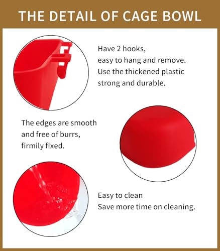 20 Pcs 25 fl.oz Durable Pet Feeder Bowls for Bird, Hamster, Rabbit, Chicken, Cat, Puppy Chicken Water Cups Hanging Rabbit Feeders for Cages Bird Dishes - size: Red 25 OZ Pack of 20